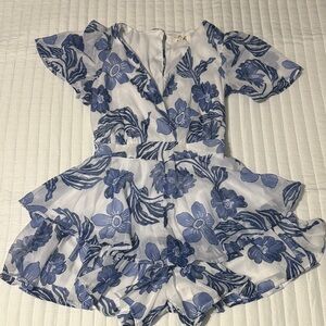 Floral Blue and White Romper